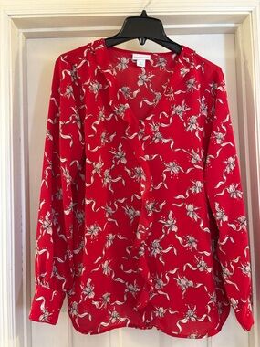 Liz Claiborne Red Floral Long Sleeve Blouse